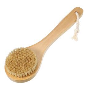 1 Pc Bath Brush for Shower with Wood Handle Brown 9.8Inches